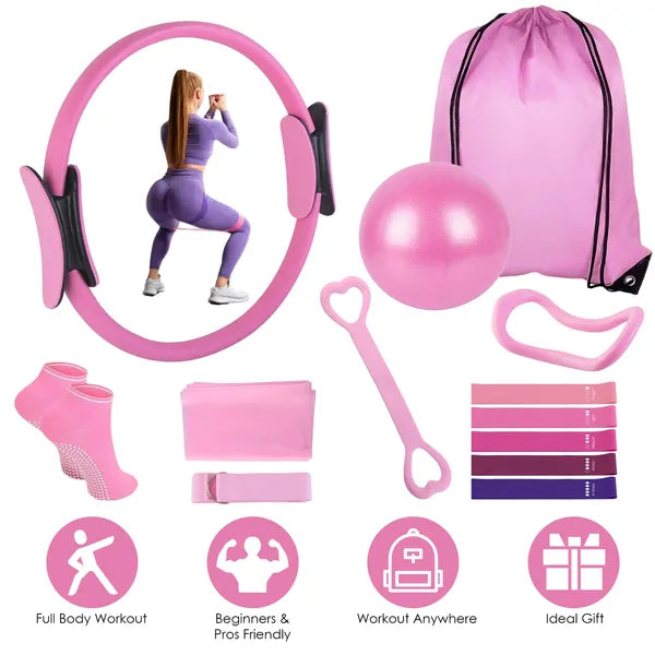 14-Piece Pilates Ring Essentials Kit — Magic Circle, Resistance Bands & Grip Socks - Image 6