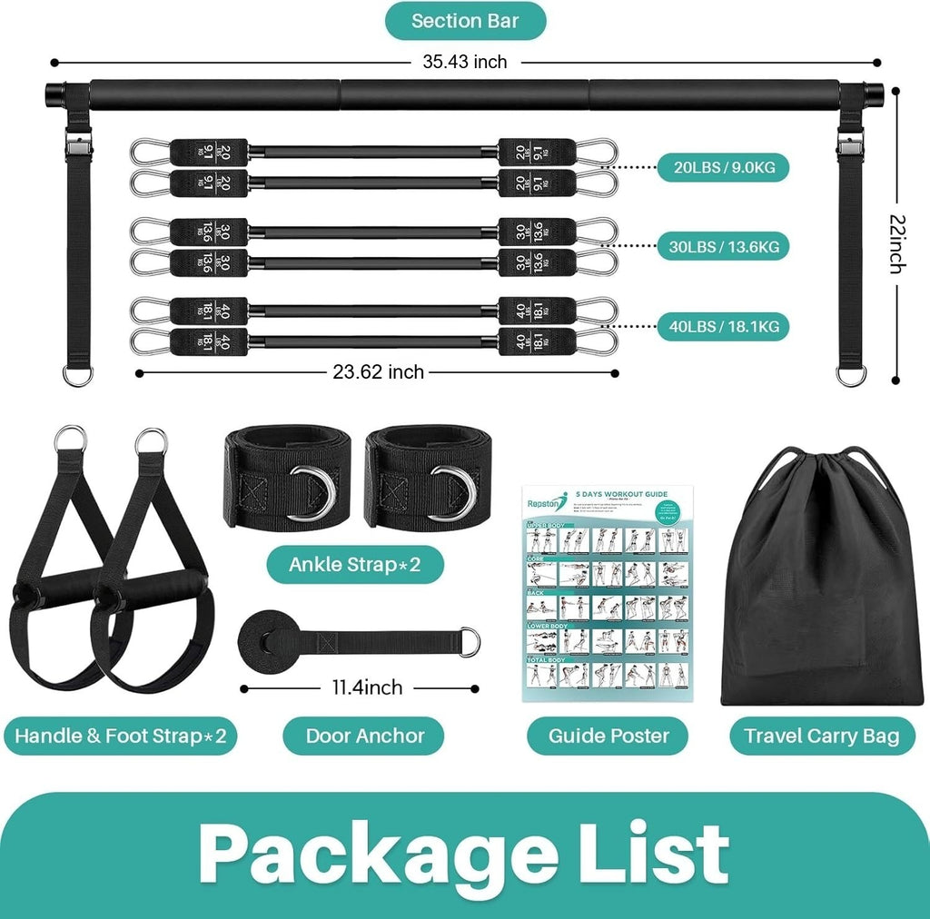Pilates Bar Kit With 6 Resistance Bands — Home Gym Full Body Workout Set - Image 2