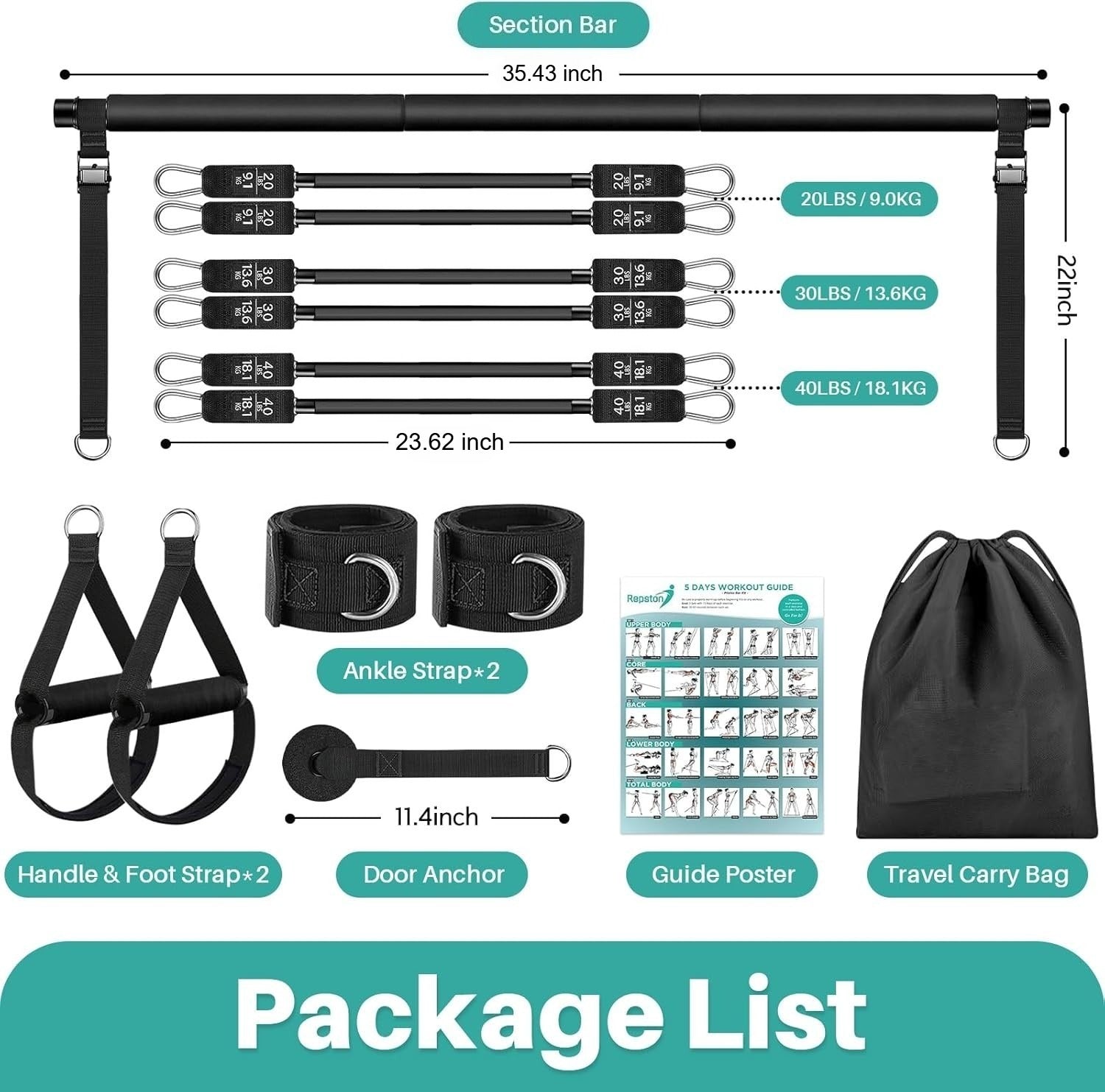 Pilates Bar Kit With 6 Resistance Bands — Home Gym Full Body Workout Set - Image 2